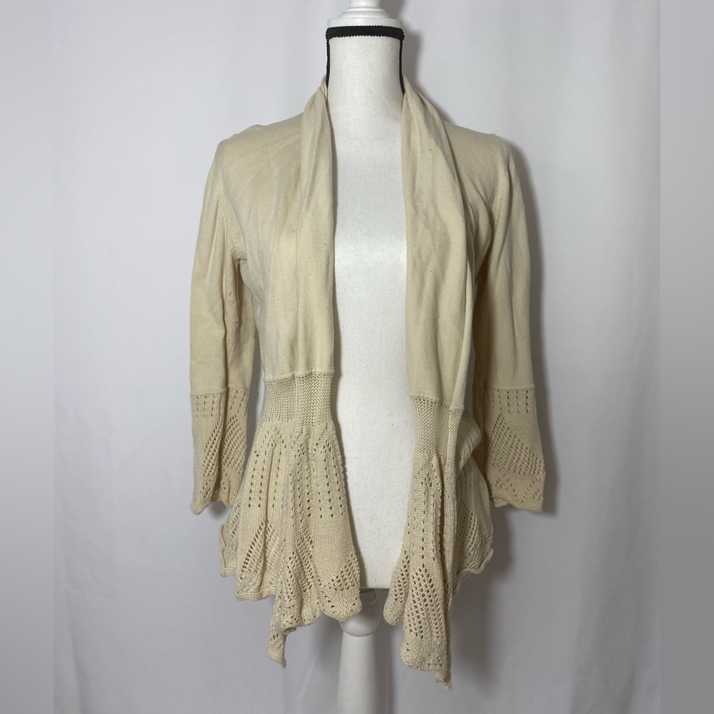 Tracy M Cream Open-Front Cardigan Flattering